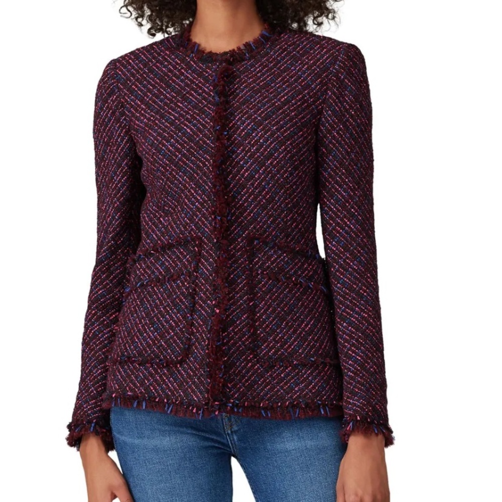 Rebecca Taylor Burgundy Multicolor Tweed Jacket